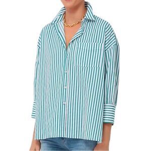 Tuckernuck Pomander Place White Green Striped Adair Boyfriend Shirt New Small